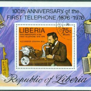 Liberia – M 1003 (BL 81 A) Telefonen 100 år, block stpl