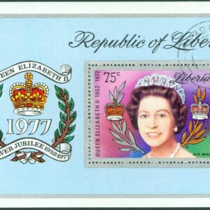 Liberia – M 1041 (BL 87 A) Drottning Elisabeth regent i 25 år, block stpl