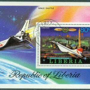 Liberia – M 1053 (BL 88 A) Luftfartens historia. Concorde, block stpl