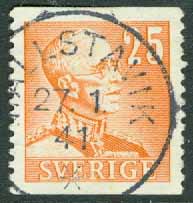 F  277 Gustaf V 25 öre. HALLSTAVIK 27.1.41  (B/U)