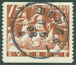 F  262A Nya Sverige-minnet, 15 öre. BORÅS 1 7.5.38  (P/Vg)