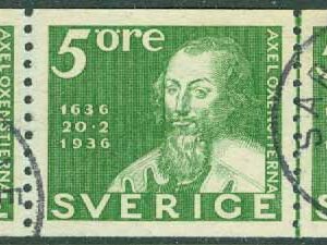 F  246A Postverket 300 år 5 öre. Trestrip SAPPETSELE 5.3.37  (AC/L)