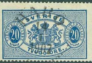 F Tj 17. Tjänste t. 13. 20 öre Praktstpl HABO 14.1 1907  (F(R)/Vg)