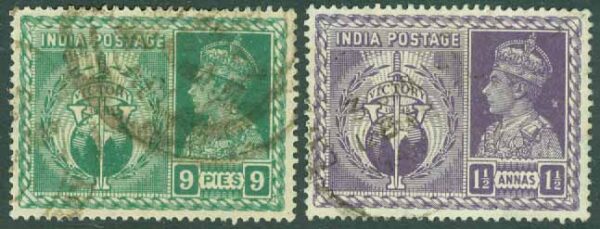 Indien - M  178-179 George VI - Seger i andra världskriget, 2 ol stpl