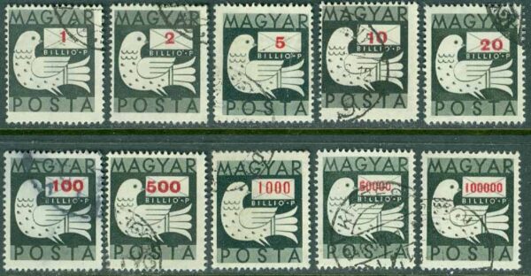 Ungern - M  919-923, 925, 927-928, 930-931 Duva med brev, 10 ol stpl