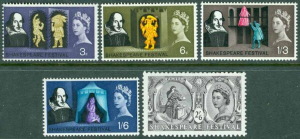 England - M  366-370 x William Shakespeare 400 år - Elisabeth II, 5 kpl **