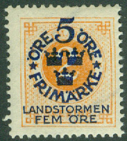 Sverige – F  105 Landstormen I, 5+FEM på 2 öre orange *