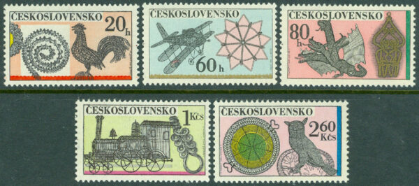 Tjeckoslovakien - M 2086-2090 Folklig trådbindningskonst, 5 kpl **