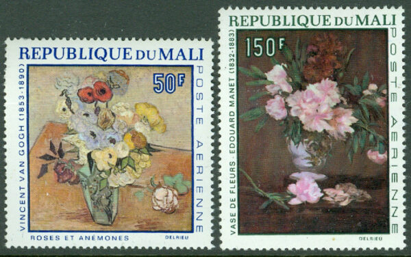 Mali - M  164-165 Blomstilleben, målningar av V van Gogh och E Manet, 2 ol **