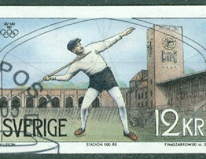 F 2900 Svenska guldolympier. Eric Lemming, spjut. 12 kr stpl