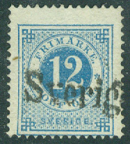 F   32 Ringtyp t. 13, 12 öre. Dansk stpl Fra Sverige