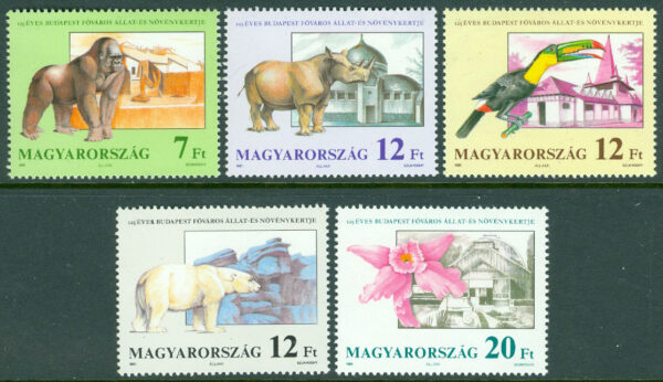 Ungern - M 4136-4140A Zoologiska och botaniska trädgården i Budapest 125 år, 5 kpl **