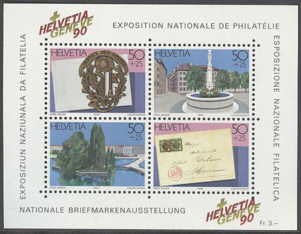 Schweiz - M BL  26 Frimärksutst.  HELVETIA GENEVE 90, block kpl **