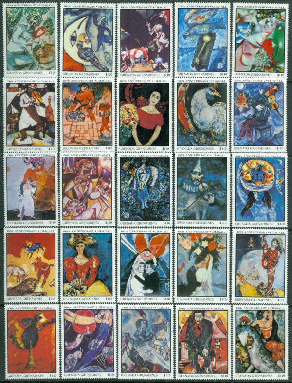 Grenada Grenadines - M  827-866 Konst - Marc Chagall 100 år, 40 kpl **