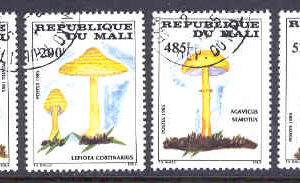 Mali – M 1038-1041 Svampar, bl a parasollsvamp, 4 kpl