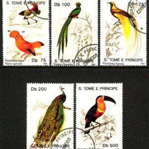 S. Tome E Principe – M 1353-1357 Fåglar, vacker serie 5 kpl