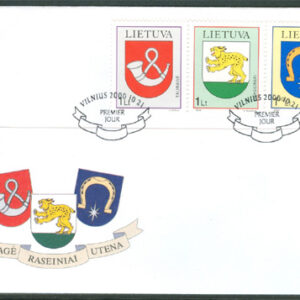 Litauen – FDC 2000-10-21 – Stadsvapen IX, fin serie 3 kpl