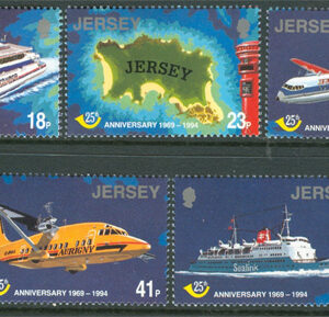 Jersey – M  669-673 Flyg – Båt – Helikopter – Posten 25 år, 5 kpl **