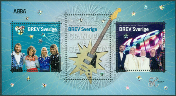 ABBA - Waterloo 50 år, miniark (3 märken Sverige brev)