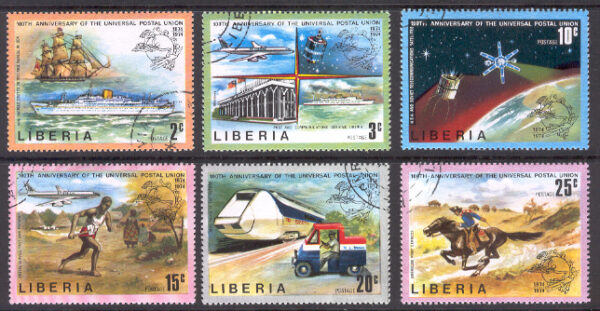 Liberia - M  907-912 UPU 100 år, kommunikation, 6 kpl stpl