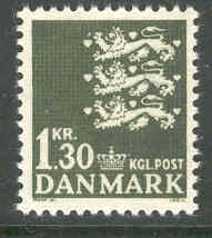 Danmark – F  460 Lilla riksvapnet 1.30 grönsvart **