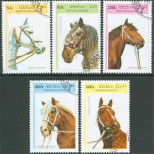 Laos – M 1538-1542 Hästar – Kallblod, vacker serie 5 kpl
