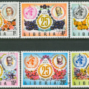 Liberia – M  882-887 FN – WHO 25 år, berömda personer, bl.a. S Freud,  6 kpl stpl