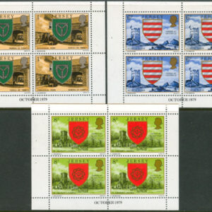 Jersey – M  132, 134, 136 Landskap – Byggnader – Vapen, 3 x 4 Häftesblock **