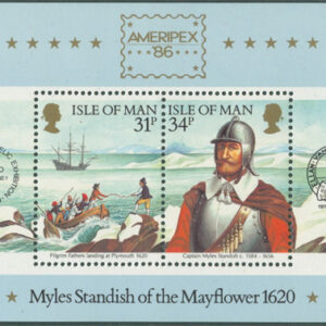 Isle of Man – M BL   8 Fartyg – Pilgrimsfärd till USA, fint Block **