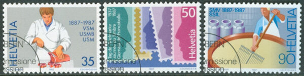 Schweiz - M 1351-1353 Minnesfrimärken bla Frimärkets Dag 50 år, 3 kpl