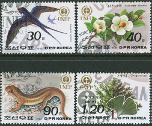 Nordkorea – M 3346-3353 Internationella miljödagen, flora och fauna, 8 kpl stpl