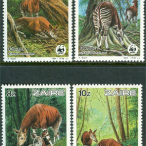 Zaire – M  875-878 Däggdjur – Okapi – Naturskydd – WWF, 4 kpl **