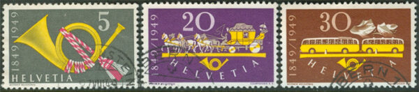 Schweiz - M  519-521 Posten 100 år - Hästar - Bussar, serie 3 kpl