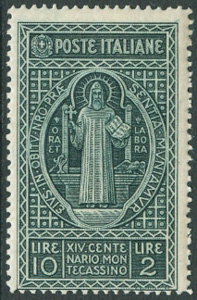 Italien – M  324 Klostret Monte Cassino 1400 år, märke **