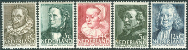 Nederländerna - M  313-317 Sommarfrimärken 1938, kända personer, 5 kpl *