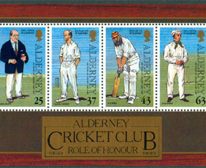 Alderney – M BL   3 Cricket på Alderney 150 år, fint Block **