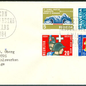 Schweiz – FDC 1964-03-09 – Minnen bla St. Bernhardtunneln, serie 4 kpl