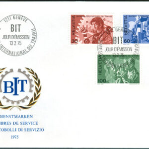 Schweiz – FDC 1975-02-13 – Organisationen BIT – Arbete, fin serie 3 kpl