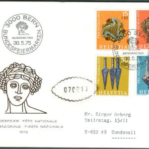 Schweiz – FDC 1975-05-30 – Pro Patria 1975 – Arkeologiska Fynd, serie 4 kpl