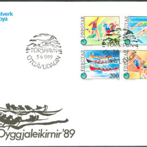 Färöarna – FDC 1989-06-05 – Önationernas OS 1989 bla Handboll, 4 kpl Vinjett 1