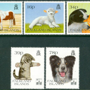 Falkland Islands – M  598-602 Husdjur – Katt – Hund – Häst – Lamm, 5 kpl **