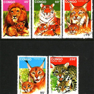 Kongo Brazzaville – M 1326-1330 Kattdjur bla Tiger, 5 kpl stpl
