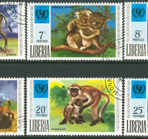 Liberia – M  803-808 Djur bla Räv – Lama – UNICEF 25 år, 6 kpl stpl