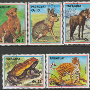 Paraguay – M 4451-4455 Vilda Djur bla Varg – Jaguar, fin serie 5 kpl