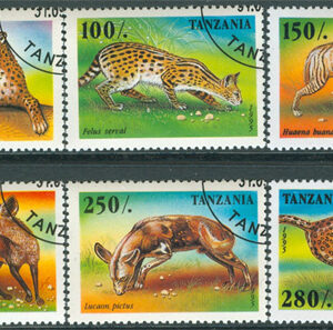 Tanzania – M 2210-2215 Rovdjur i Afrika bla Hyena, 6 olika stpl