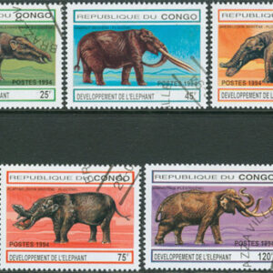 Kongo Brazzaville – M 1412-1416 Förhistoriska Djur – Elefantens Utveckling, 5 kpl stpl