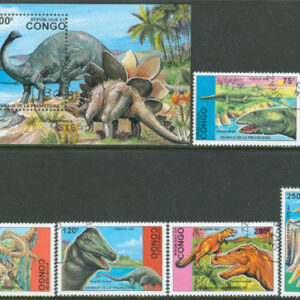 Kongo Brazzaville – M 1398-1402 BL 124 Förhistoriska Djur, 5 kpl + Block stpl