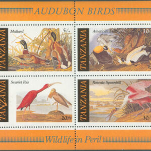 Tanzania – M BL  55 Fåglar – J Audubon 200 år, fint Block **