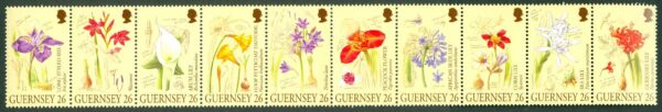 Guernsey - M  858-867 Blommor, liljeväxter, 10-strip kpl **