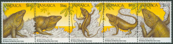 Jamaica - M  765-769 Kräldjur - Leguaner, vackert 5-strip **